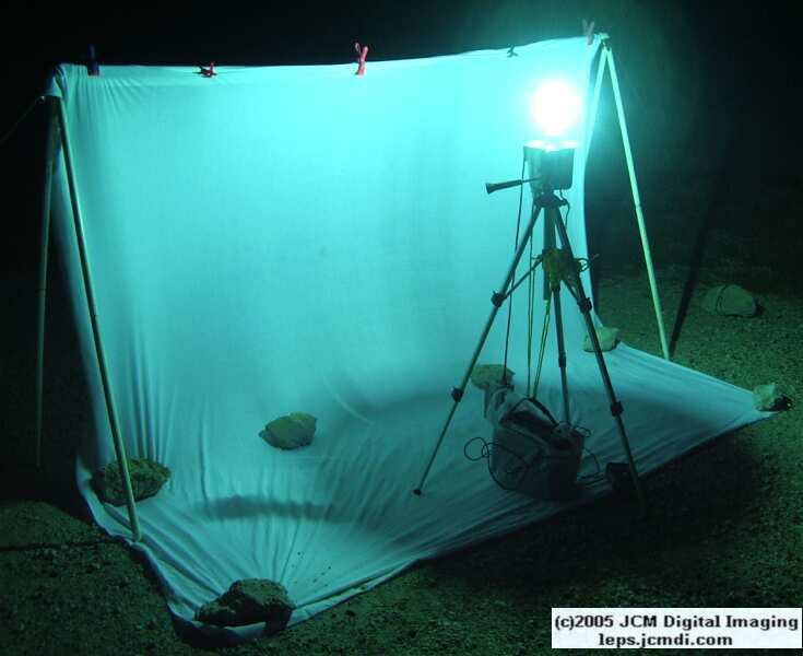 Portable and compact night flying insect collecting sheet rig documentary JCMDI.COM